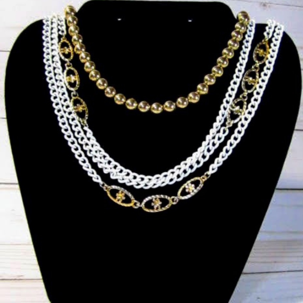 Vintage Monet White and Gold Necklaces